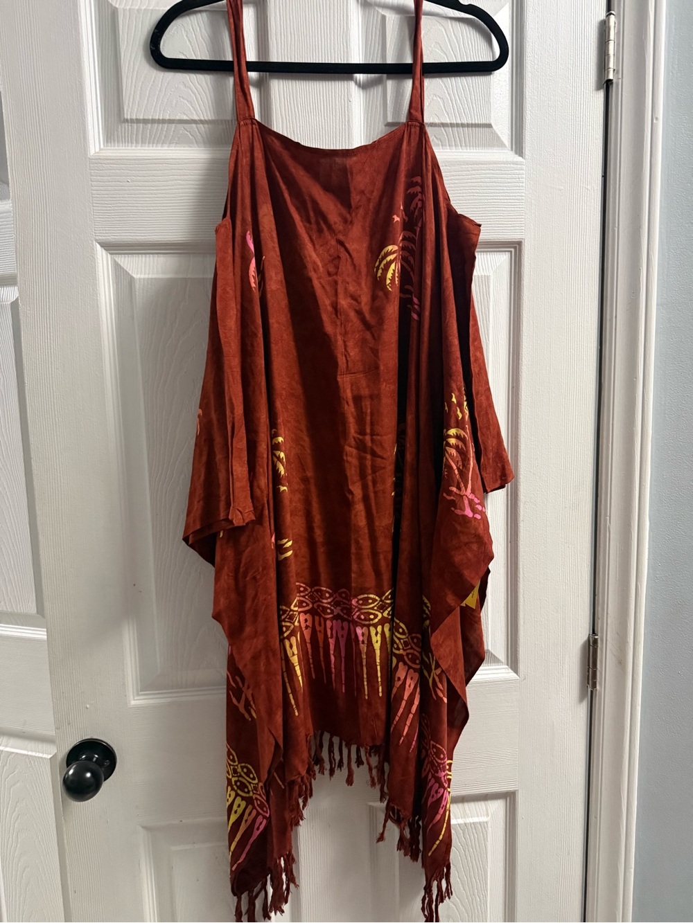 ๐ Pineapple Moon Cold Shoulder Batik Fringe Tunic Dress One Size
